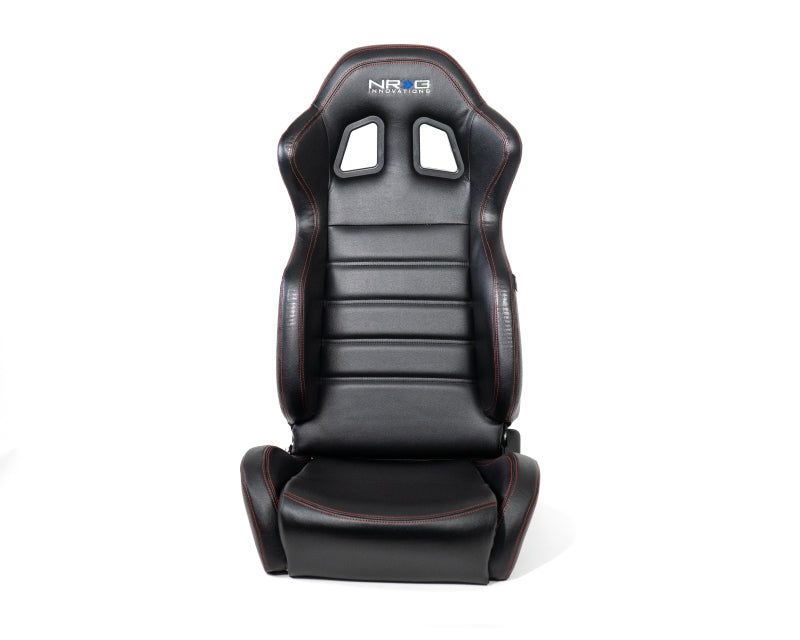 NRG RSC-208-1L RSC-208-1L/R Reclinable Racing Seats Black Leather w/ Logo Red
