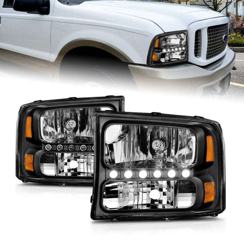 ANZO 111106 2004 fits Ford 00-20 Excursion Crystal Headlights Black w/ LED 1pc