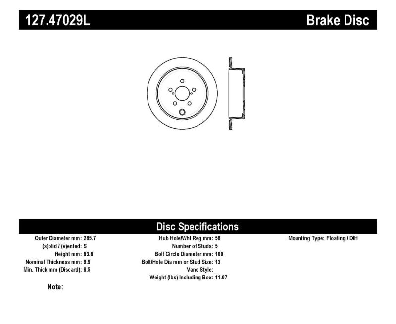 Stoptech 127.47029L 08-10 fits Impreza WRX (Exc STi)/08-10 Impreza Coupe/Sedan Slotted & Drilled Left Rear Rotor