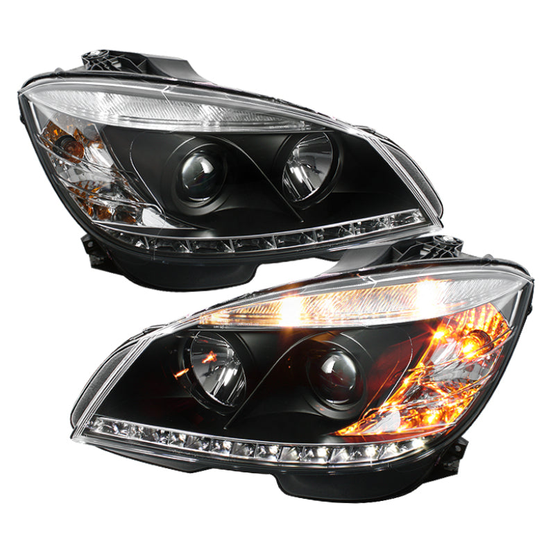 Spyder 5042262 fits Mercedes Benz C-Class Projector Headlights Halogen - DRL Bl