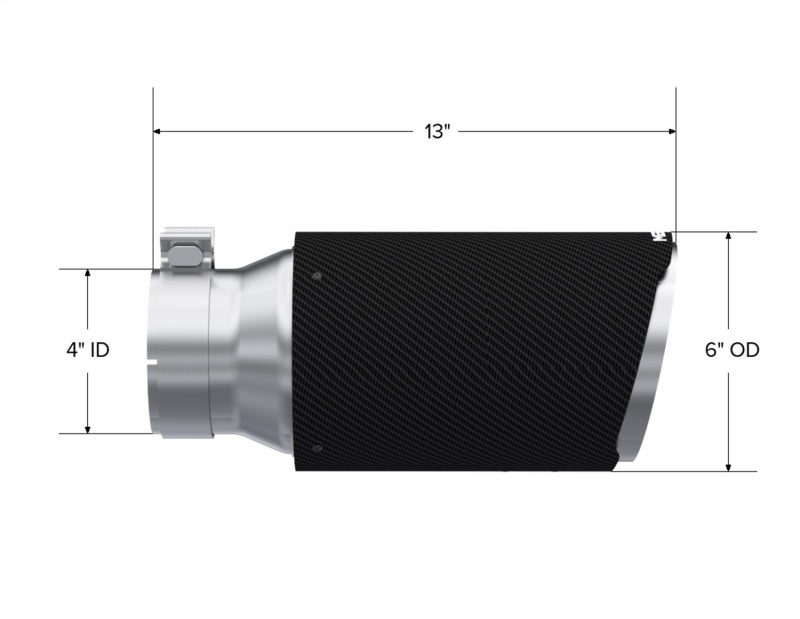 MBRP T5072CF Universal Carbon Fiber Tip 6in OD/4in Inlet/12in L - Angle Cut Tip