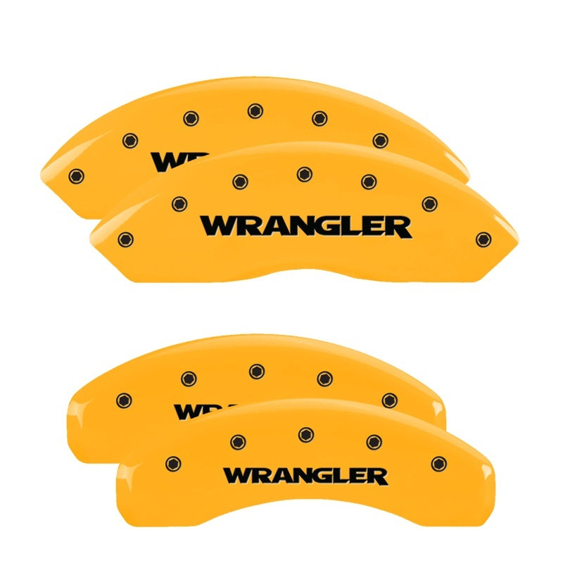 MGP 42019SWRGYL 4 Caliper Covers Engraved Front & Rear fits Wrangler Yellow Fini