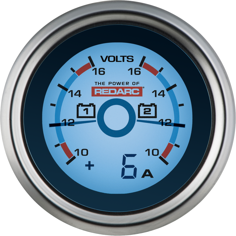 REDARC G52-VVA Dual Battery Voltage Gauge w/Optional Current Display - 52mm