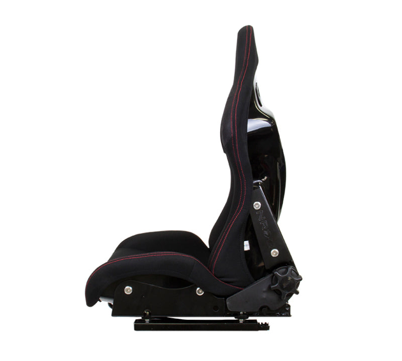 NRG RSC-400BK FRP Bucket Seat - Reclinable (Black Cloth w/Red Stiting)