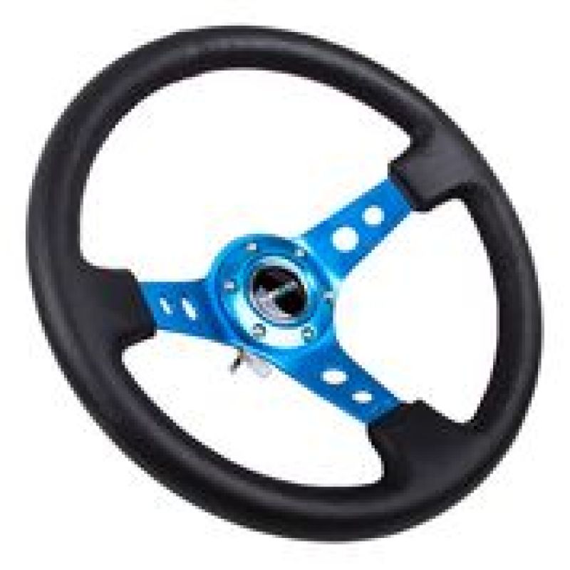 NRG RST-006BL RST-006BL Reinforced Steering Wheel Blk Leather w/Blue Circle