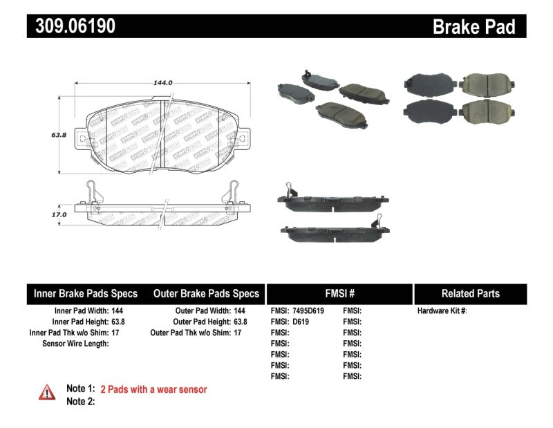 Stoptech 309.0619 Performance 00-05 fits Lexus IS 250/300/350 / 02-09 SC 300/400/430 Front Brake Pads