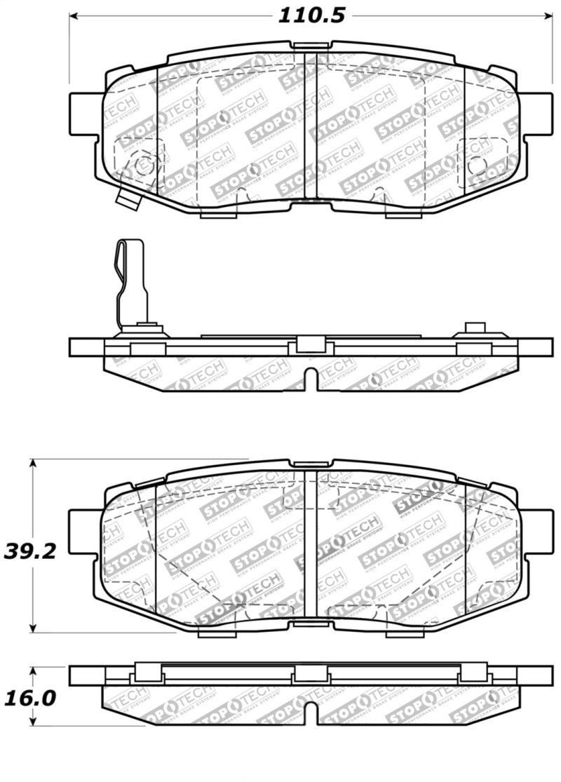 Stoptech 309.1124 Performance 06-10 fits Subaru Legacy Sedan/Outback/13 BRZ / 13 Scion FR-S Rear Brake Pads