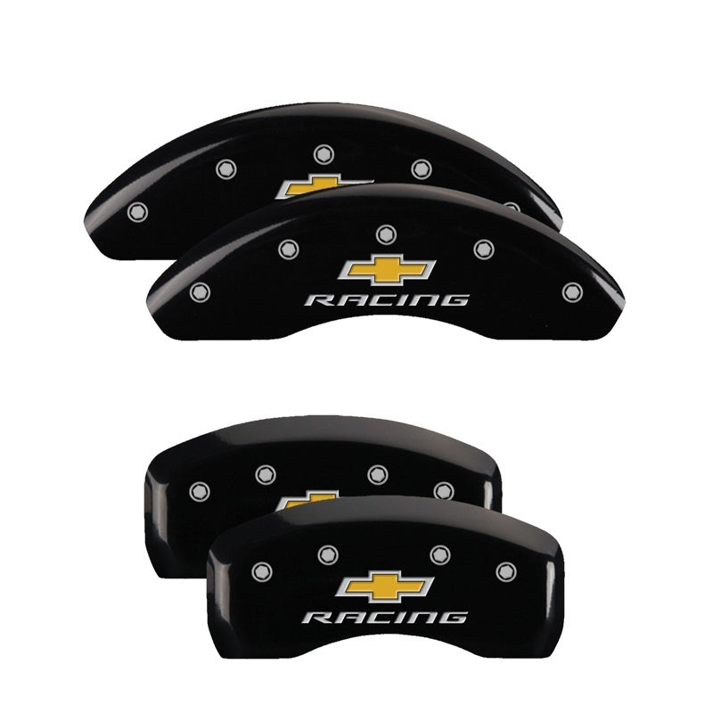 MGP 14239SBRCBK 4 Caliper Covers Engraved F & R fits Chevy Racing Black Finish S