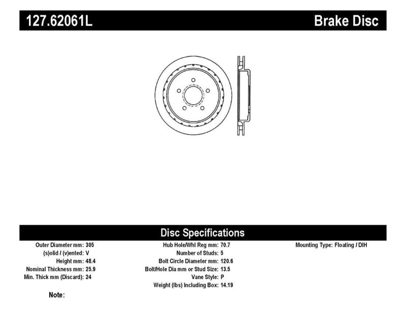 Stoptech 127.62061L 97-10 fits Chevy Corvette Slotted & Drilled Rear Left Rotor