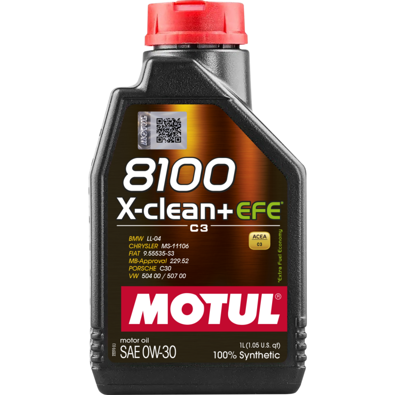 Motul 111657 1L Synthetic Engine Oil 8100 X-Clean + EFE 0W30