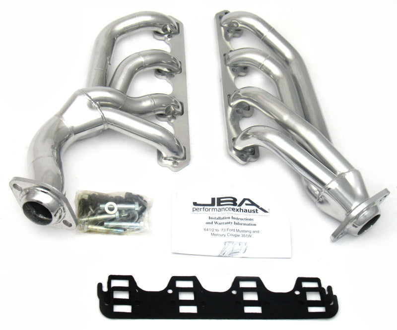 JBA 1655SJS fits Ford 65-73 Mustang 351W SBF w/T-5/Cable Clutch 1-5/8in Primary Silver Ctd Mid Length Header