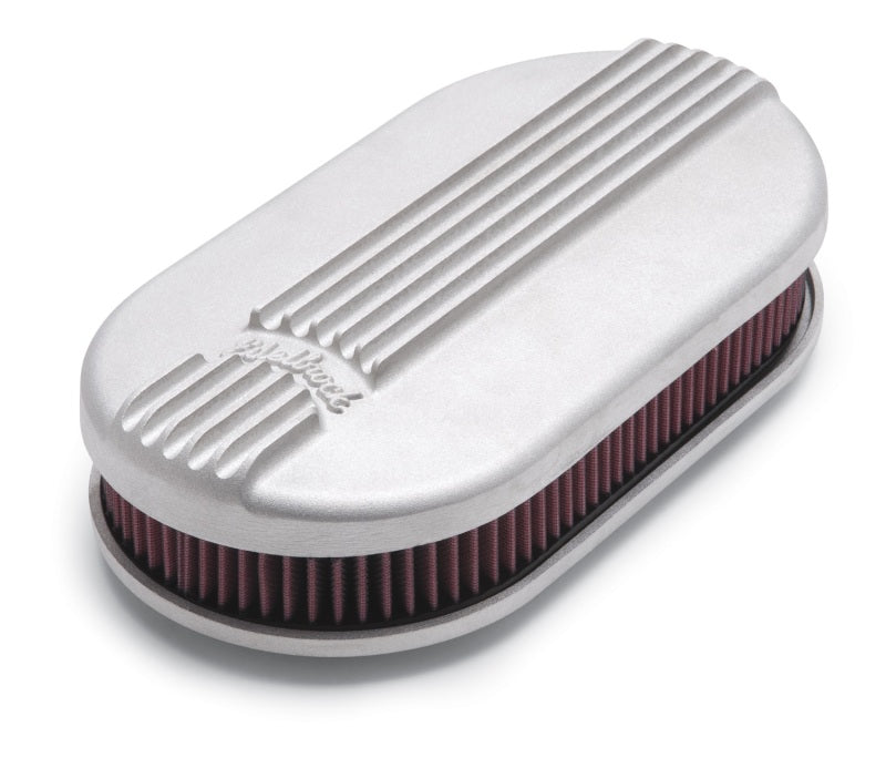 Edelbrock 41159 Air Cleaner Classic Series Oval Aluminum Top Cloth Element 17 5In X 9 35In X 3 9In Satin