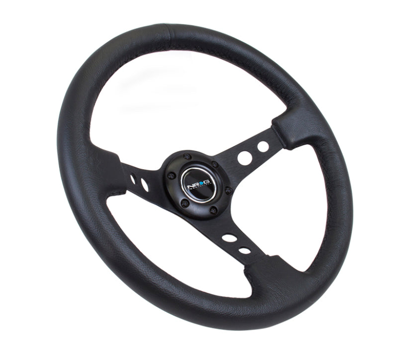 NRG RST-006BK RST-006BK Reinforced Steering Wheel Blk Leather w/Blk Spoke &
