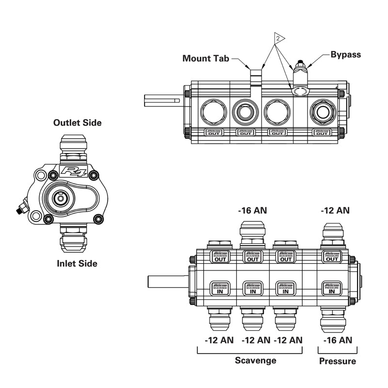 Peterson Fluid Systems 827732 R4 4-Stage Oil Pump - Rear Drive Left Side Mount - HV - Drag Adj.