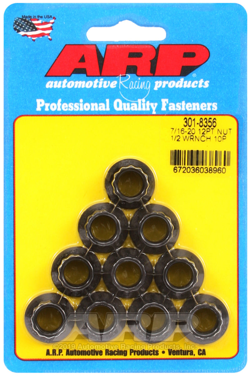 ARP 301-8356 7/16-20 1/2 Socket 12 Pt Nut Kit (Pack of 10)
