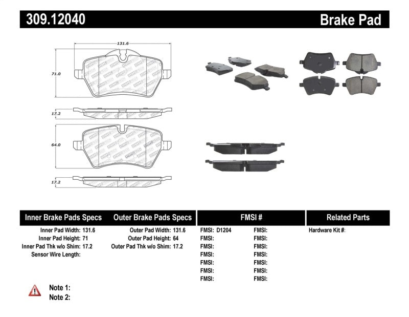Stoptech 309.1204 Performance 06-09 Mini Cooper/Cooper S Front Brake Pads