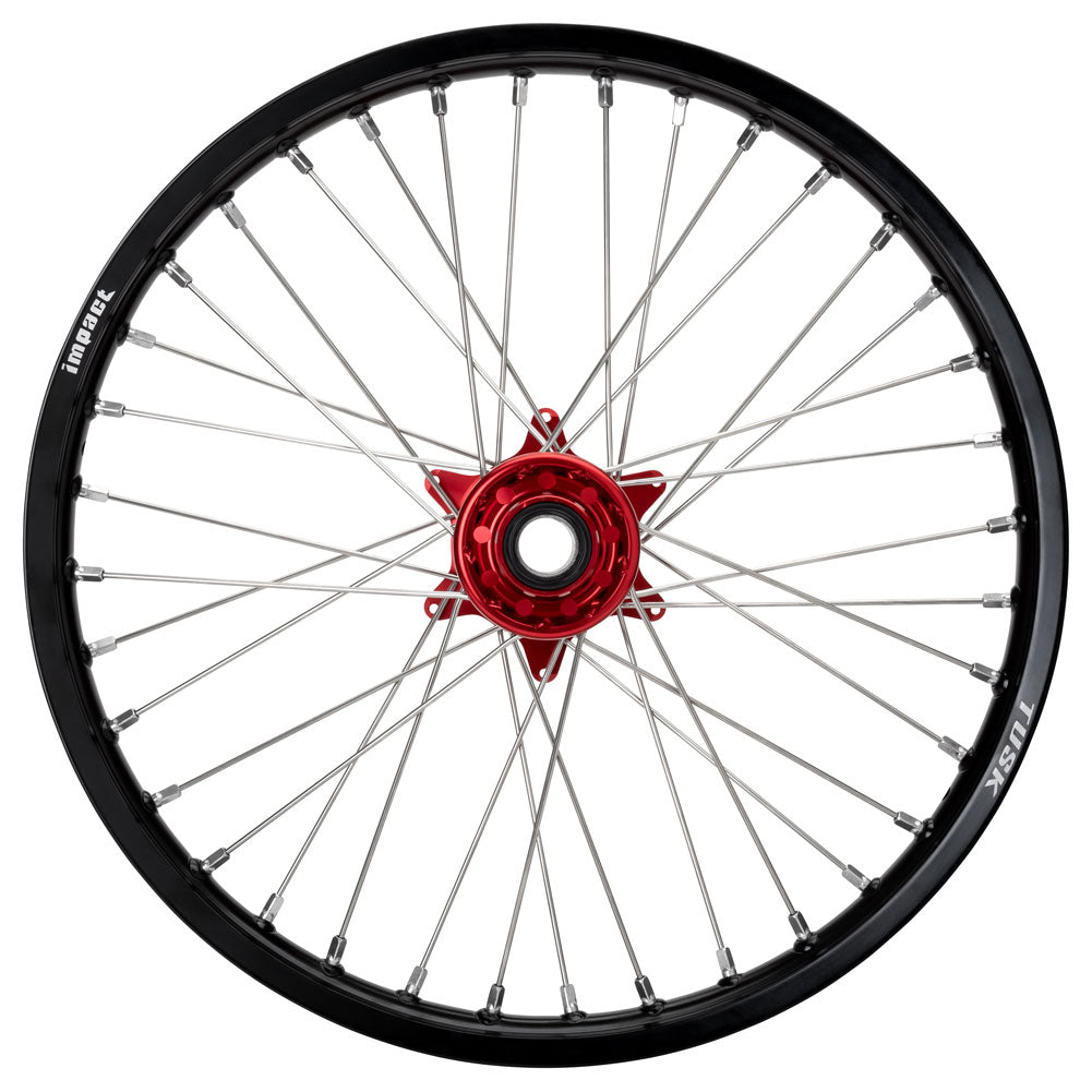 Tusk 1418490315 Impact Complete Wheel - Front 21x1.60 Blk Rim/Silv Spoke/Red Hub