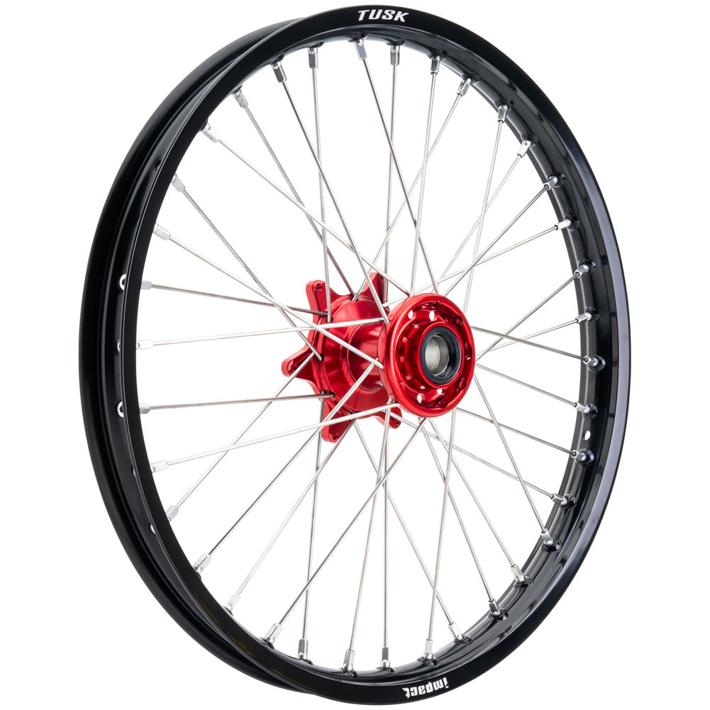 Tusk 1418490321 Impact Complete Wheel - Front 21 x 1.60 Black Rim/Silver Spoke/Red Hub