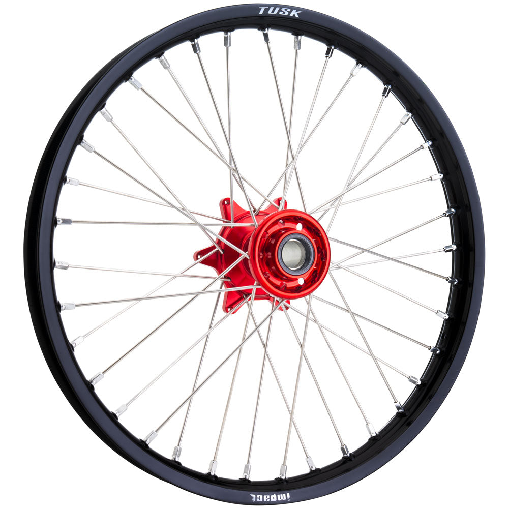 Tusk 1418490321 Impact Complete Wheel - Front 21 x 1.60 Black Rim/Silver Spoke/Red Hub
