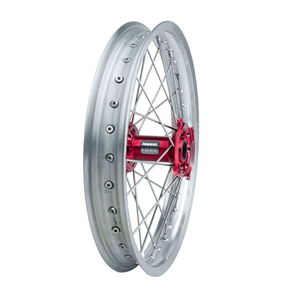 Tusk 1418500044 Impact Complete Wheel - Rear 19 x 2.15 Silver Rim/ Spoke/Red Hub