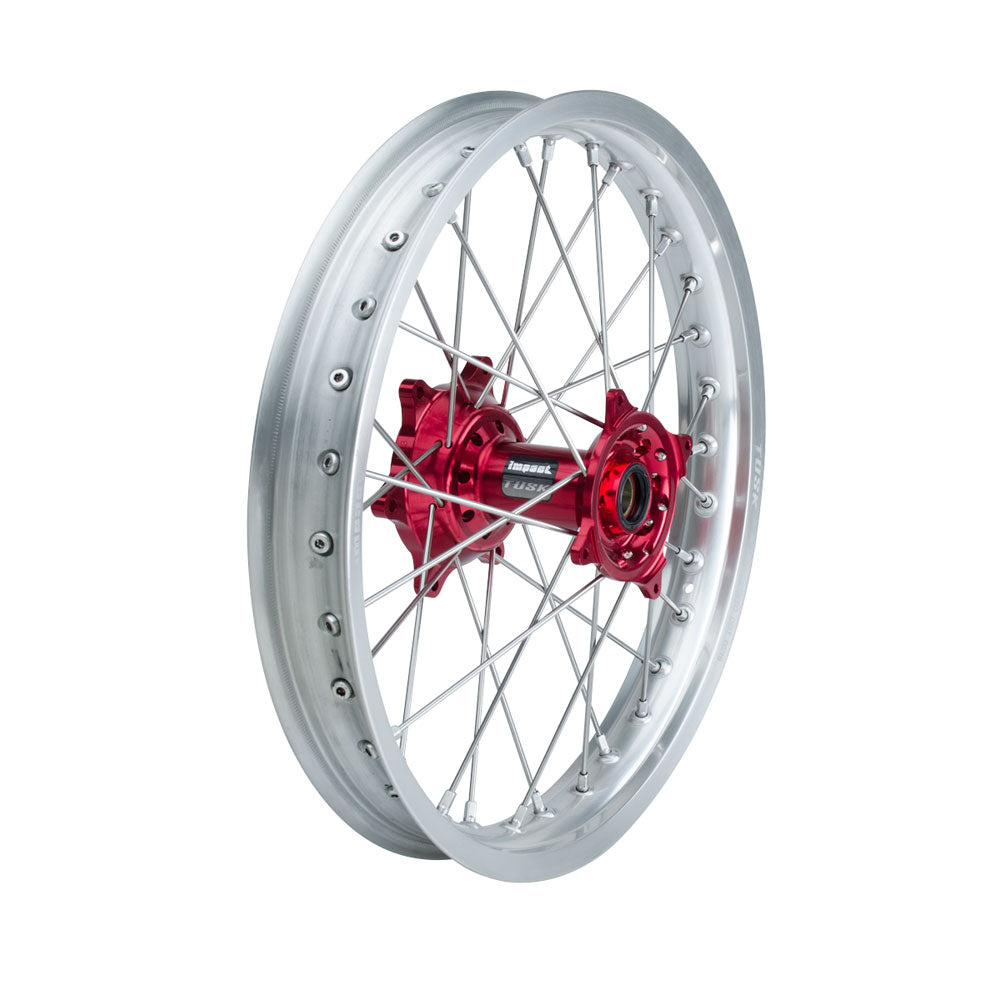 Tusk 1418500044 Impact Complete Wheel - Rear 19 x 2.15 Silver Rim/ Spoke/Red Hub