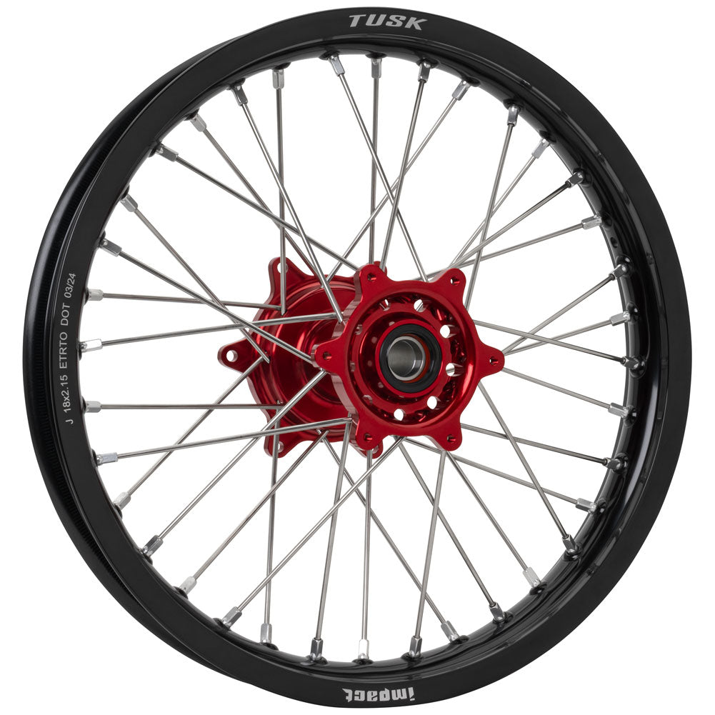 Tusk 1418500259 Impact Complete Wheel - Rear 18x2.15 Blk Rim/Silv Spoke/Red Hub