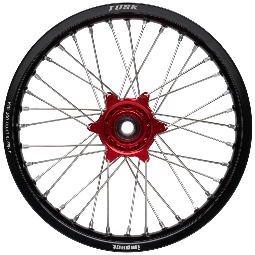 Tusk 1418500259 Impact Complete Wheel - Rear 18x2.15 Blk Rim/Silv Spoke/Red Hub