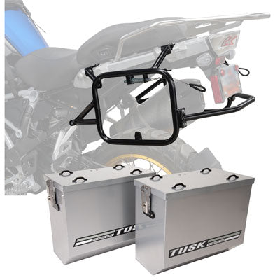 Tusk 1467340220 Aluminum Panniers V2 Medium Silver w/ Black Pannier Racks