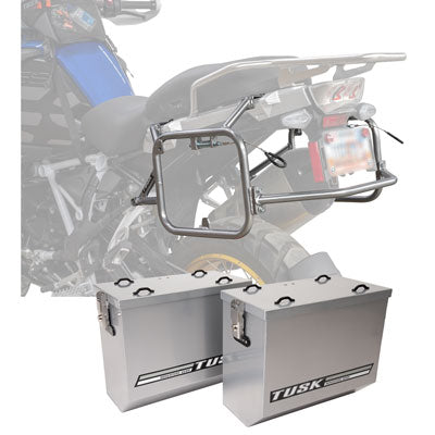 Tusk 1467340225 Aluminum Panniers V2 Medium Silver w/ Silver Pannier Racks