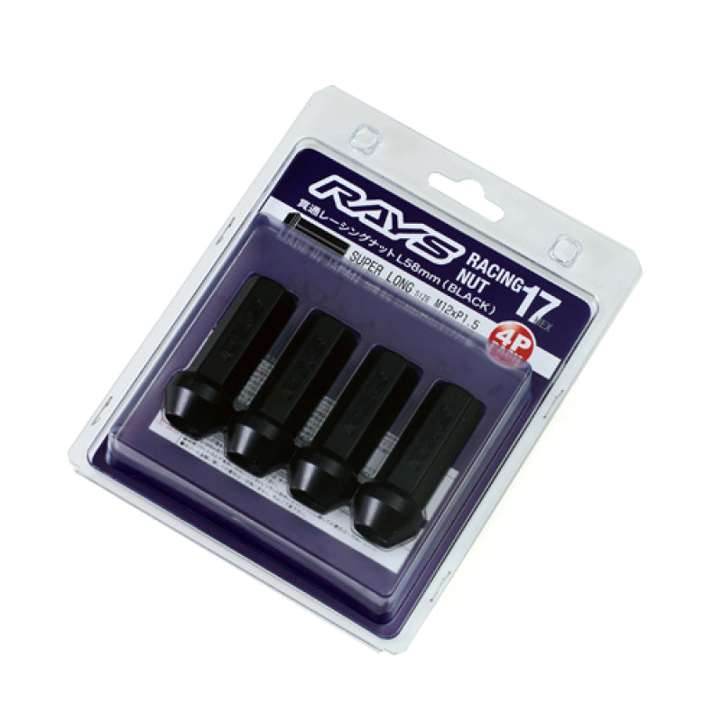 Rays W17RN12150BL58 17 Hex Racing Nut Set L58 Super Long Type 12x1.50 - Blk Chromate (4 Pieces)