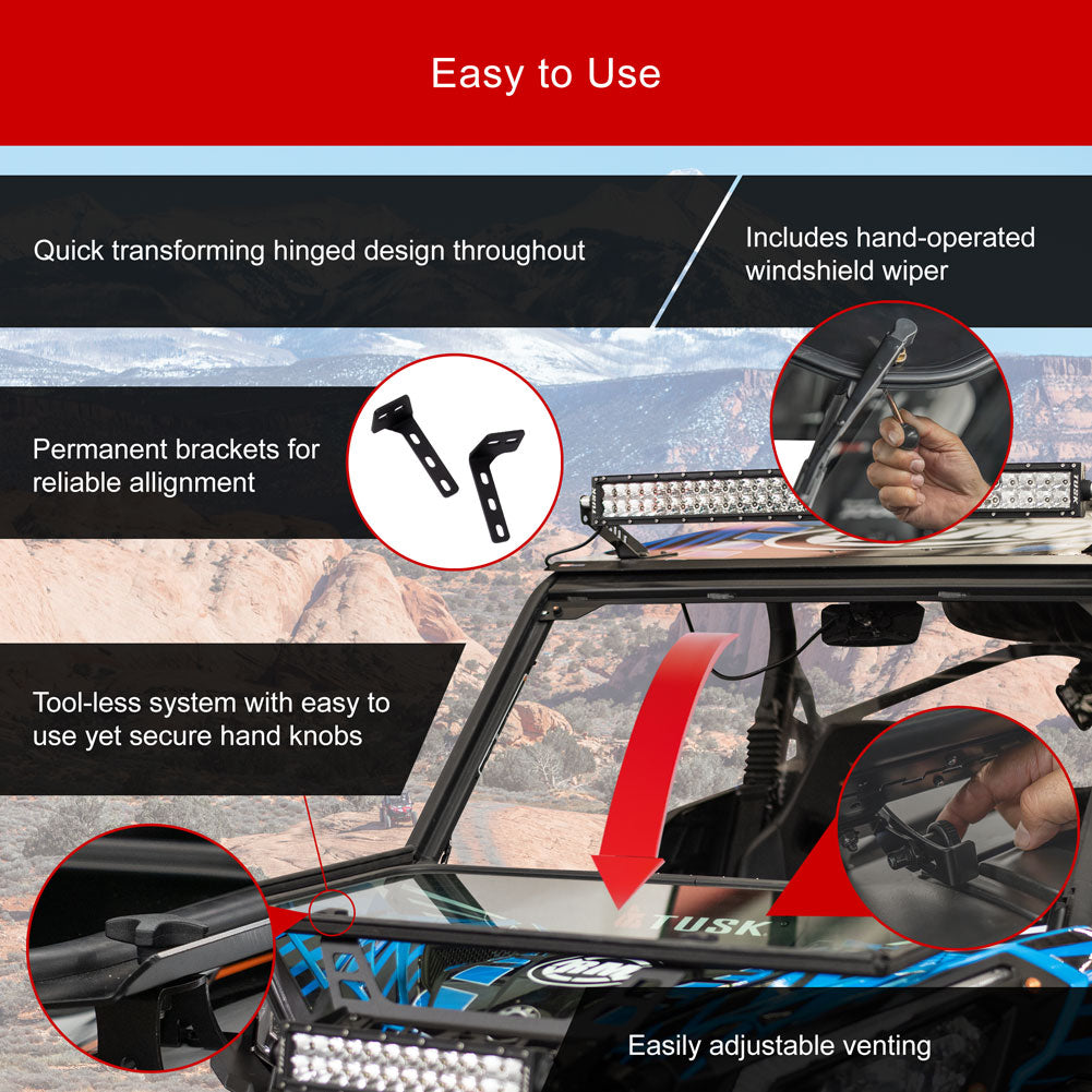 Tusk 1904590019 UTV Folding Glass Windshield with Windshield Wiper