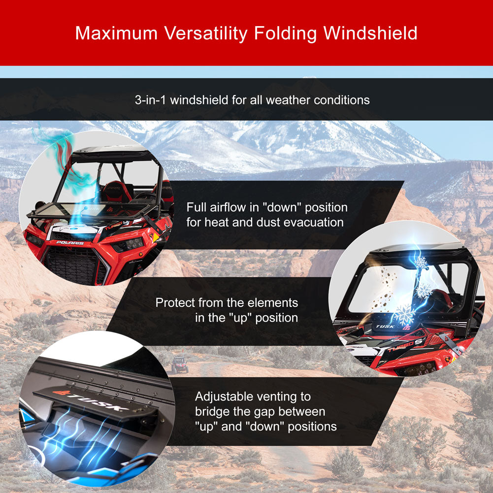 Tusk 1904590021 UTV Folding Glass Windshield with Windshield Wiper