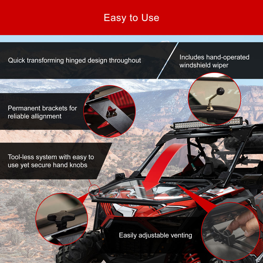 Tusk 1904590021 UTV Folding Glass Windshield with Windshield Wiper