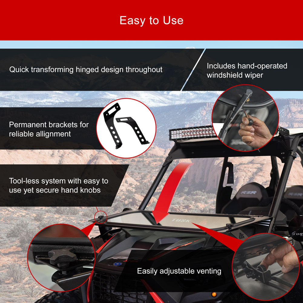 Tusk 1904590022 UTV Folding Glass Windshield with Windshield Wiper