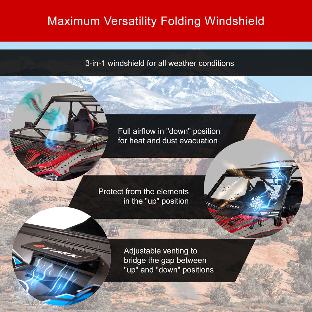 Tusk 1904590025 UTV Folding Glass Windshield with Windshield Wiper