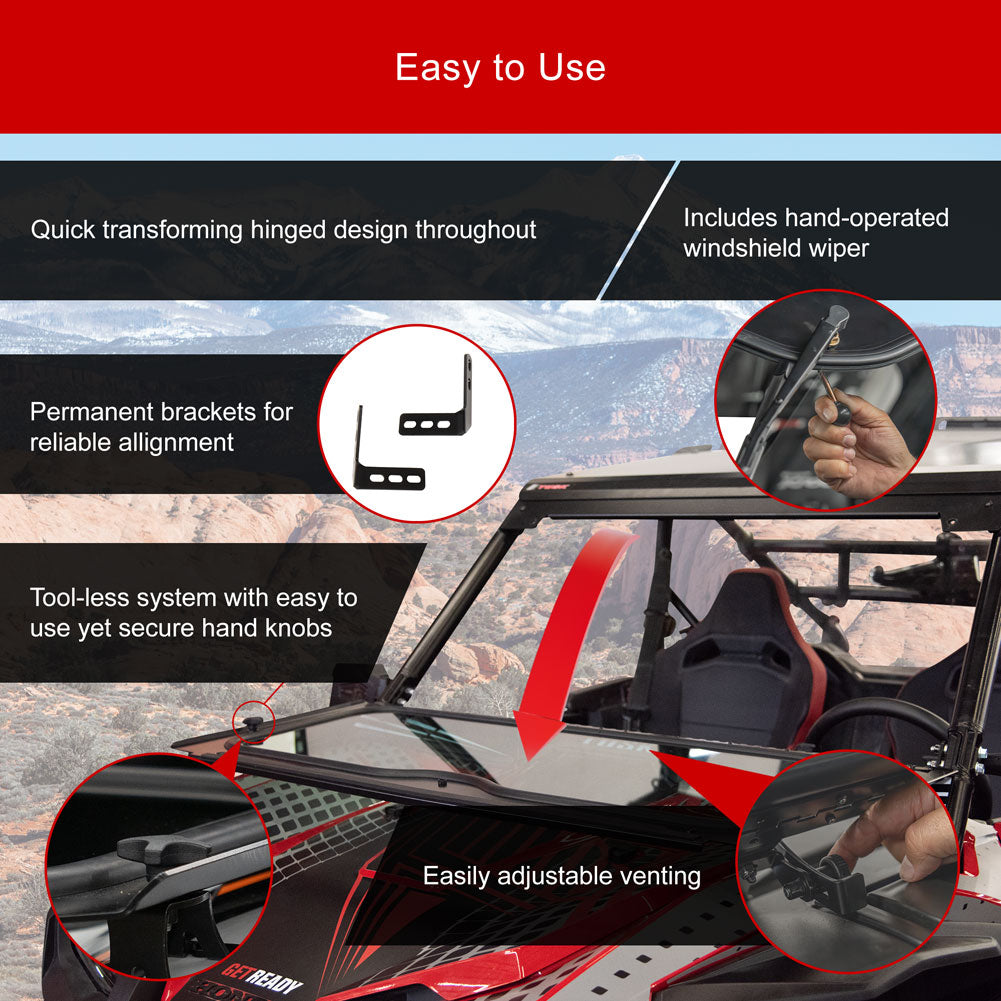 Tusk 1904590025 UTV Folding Glass Windshield with Windshield Wiper