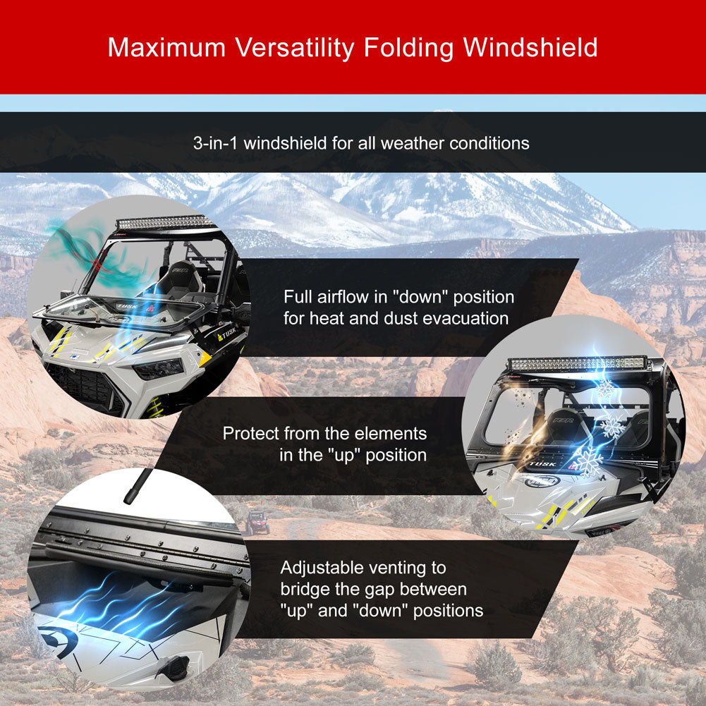 Tusk 1904590030 UTV Folding Glass Windshield with Windshield Wiper