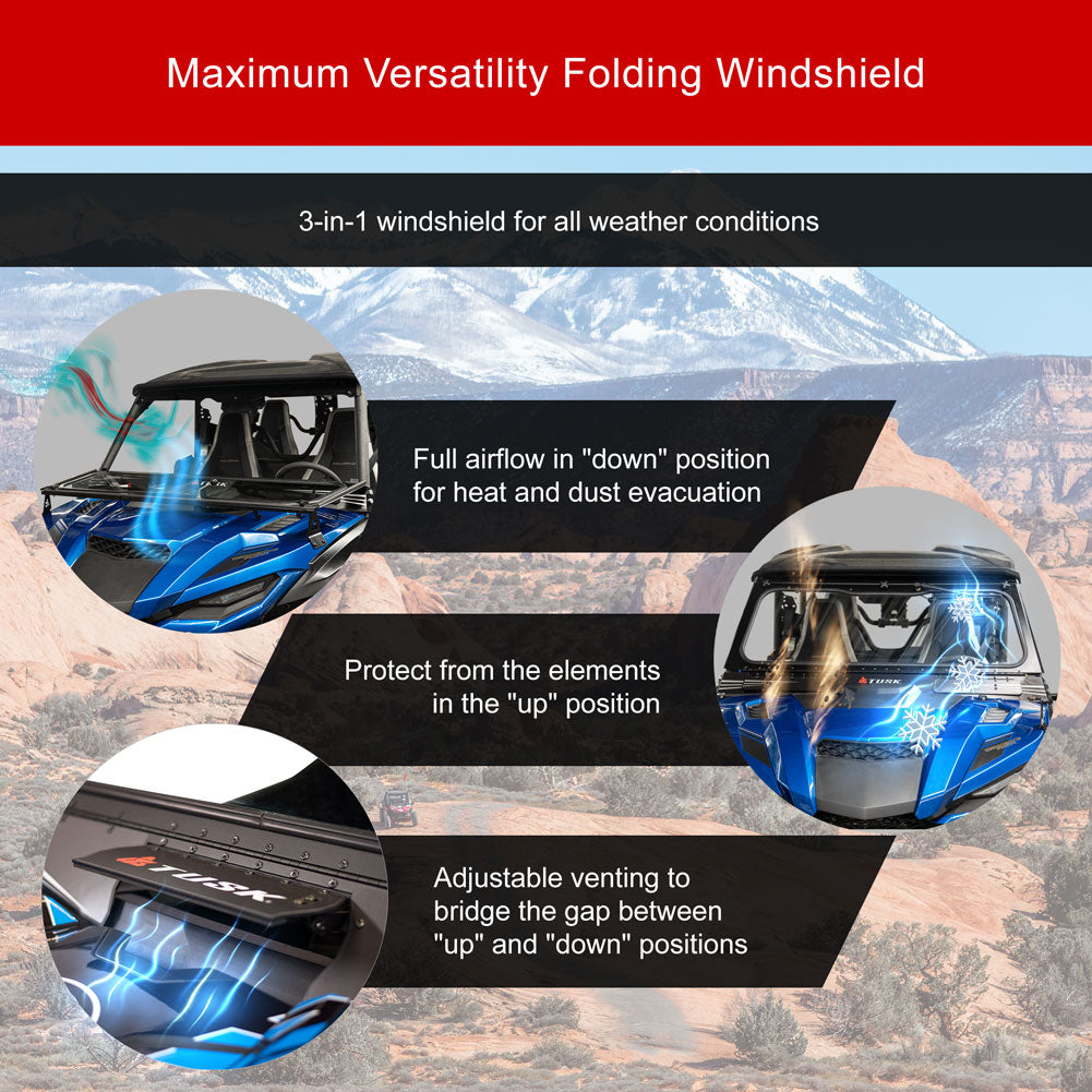 Tusk 1904590031 UTV Folding Glass Windshield with Windshield Wiper