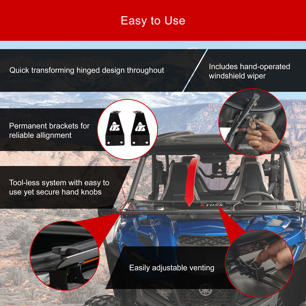 Tusk 1904590031 UTV Folding Glass Windshield with Windshield Wiper