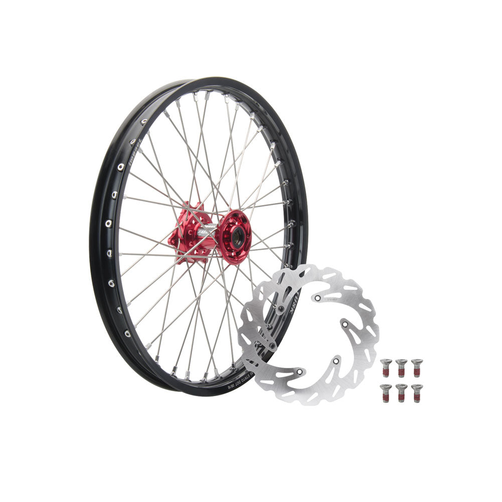 Tusk 1933590033 Impact Front Wheel Pkg 21x1.60 Blk Rim/Slvr Spk Red Hub