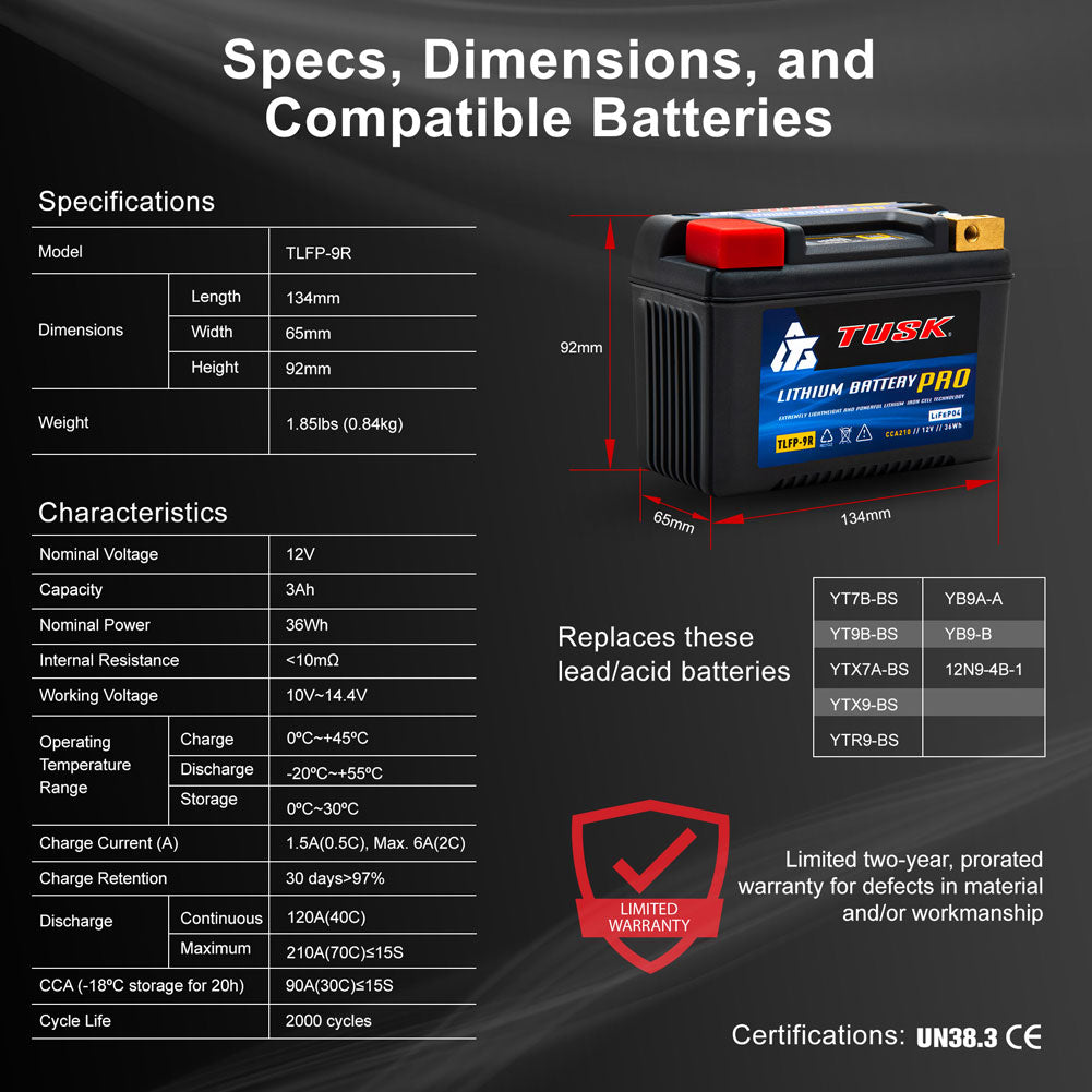 Tusk 1936090002 Lithium Pro Battery TLFP-9R