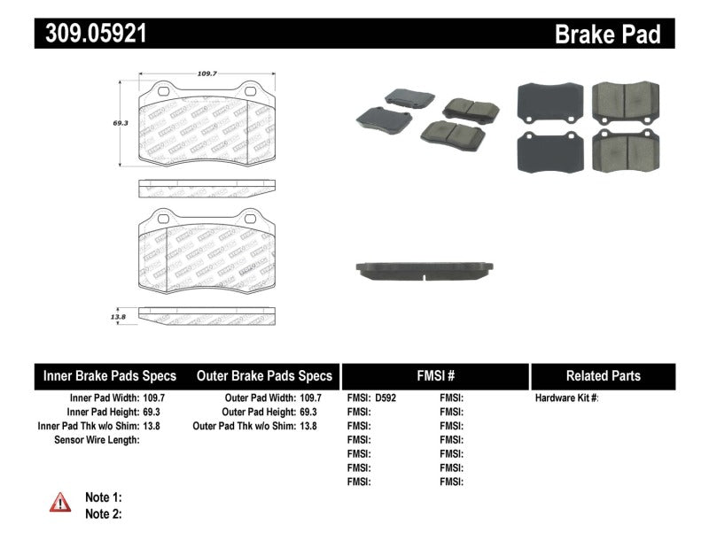 Stoptech 309.05921 fits Jaguar S Typre R/XJ R/XJR-S/XJ Sport Rear Brake Pads