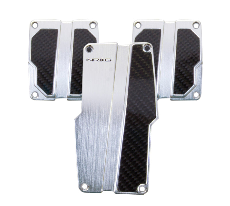 NRG PDL-100SL Brushed Aluminum Sport Pedal M/T - Silver w/Black Carbon