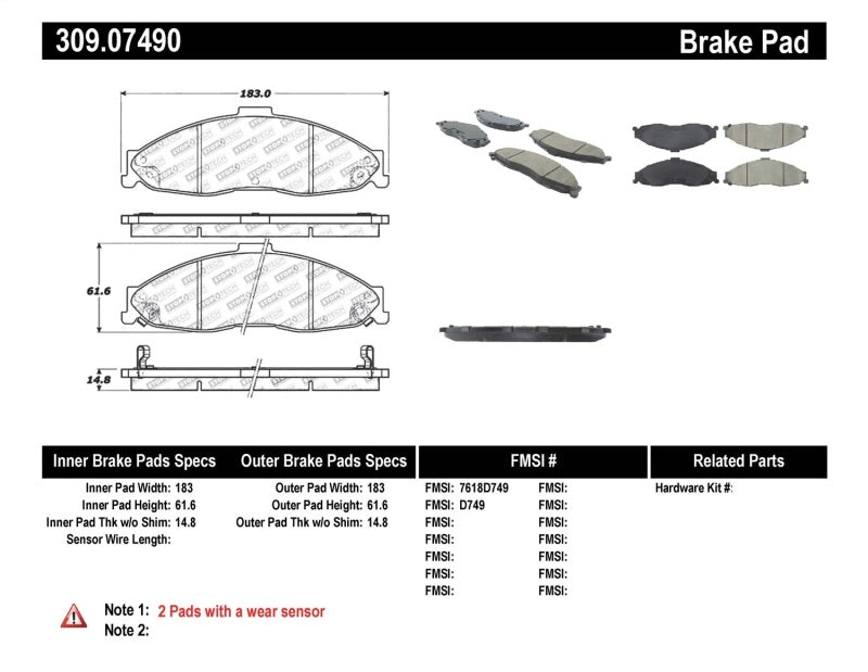 Stoptech 309.0749 Performance Brake Pads