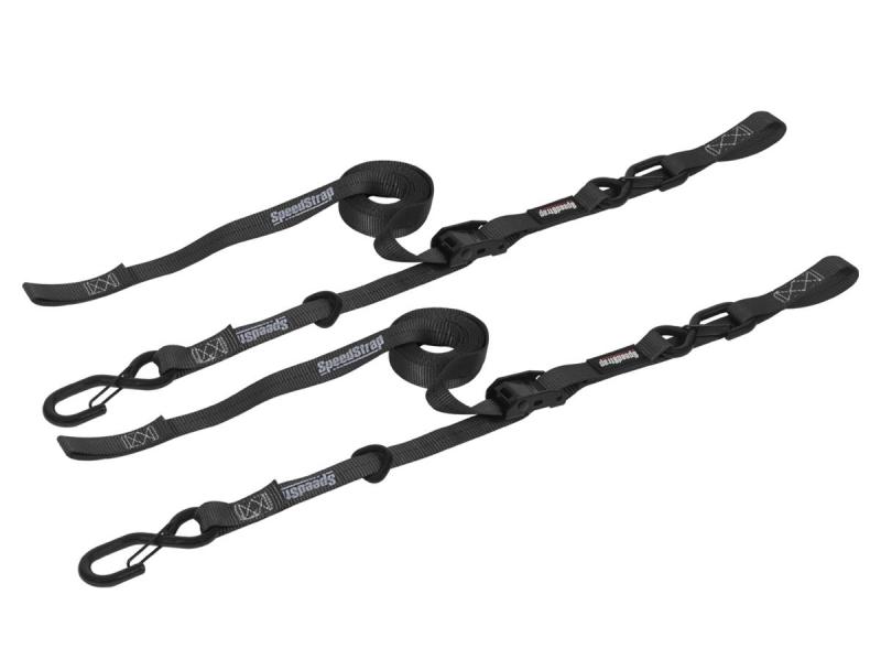 SpeedStrap 13801-2 1In x 10Ft Cam-Lock Tie Down with Snap S-Hooks and Soft-Tie (2 Pack) - Blk
