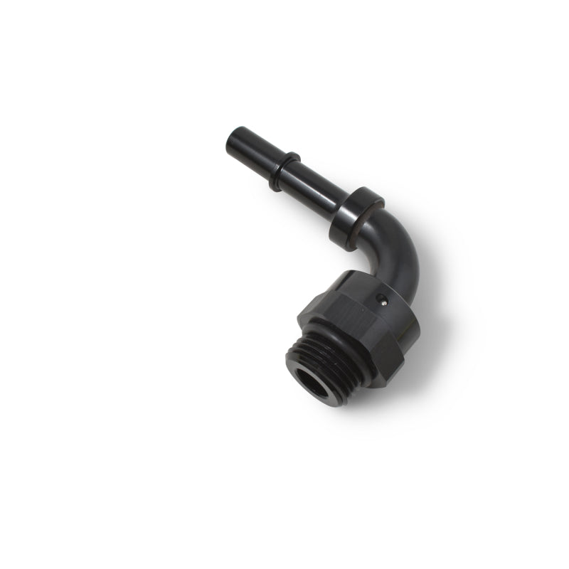 Russell 644063 Performance Adpt Fitting 3/8in SAE Qck Dis Male to #8 SAE Port Male Swvl End 90 Deg Blk Anod