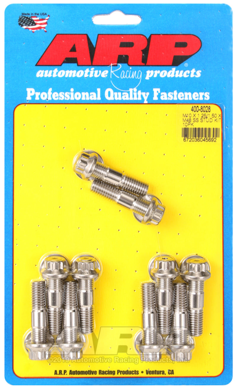 ARP 400-8028 M10 x 1.25/1.50 x 48mm Broached 10 Piece Stud Kit