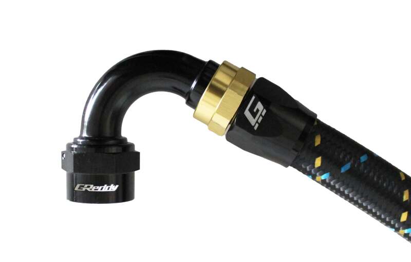 GReddy 12801012 AN10 120 DEGREE HOSE END SWIVEL BLACK/GOLD ANODIZED
