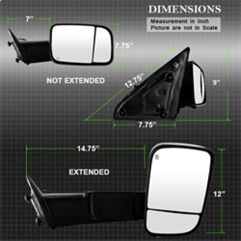 9935602 Xtune fits Dodge 09-12 Ram 1500 Power Heated Adjust Mirror Black HoUSi
