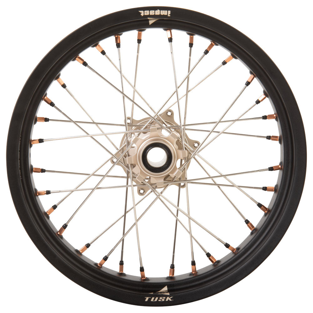 Tusk 2031360004 Impact Supermoto Complete Front and Rear Wheel Set 17 x 3.50 Matte Black Rim/Silver Spoke/Magnesium Hub/Magnesium Nipple